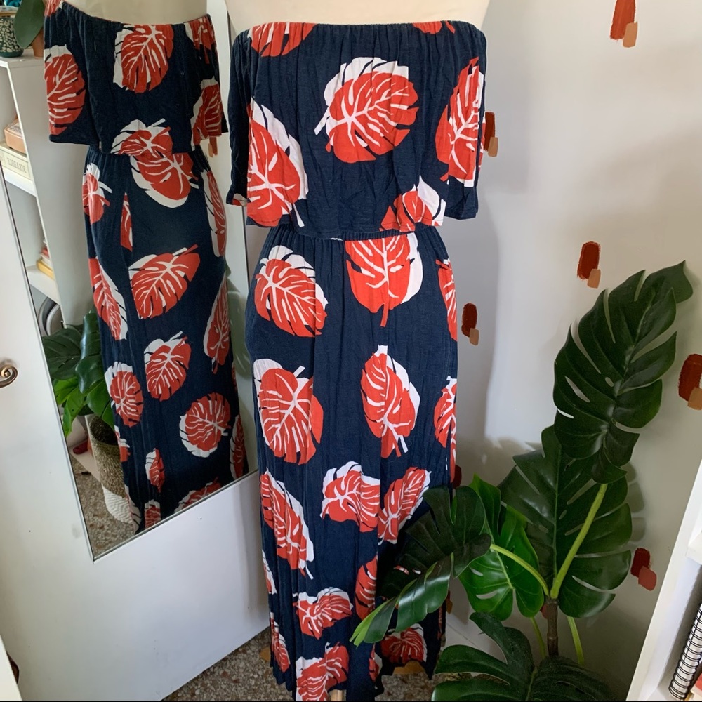 Lucky Brand Palm Leaf Printed Summer Maxi Dress